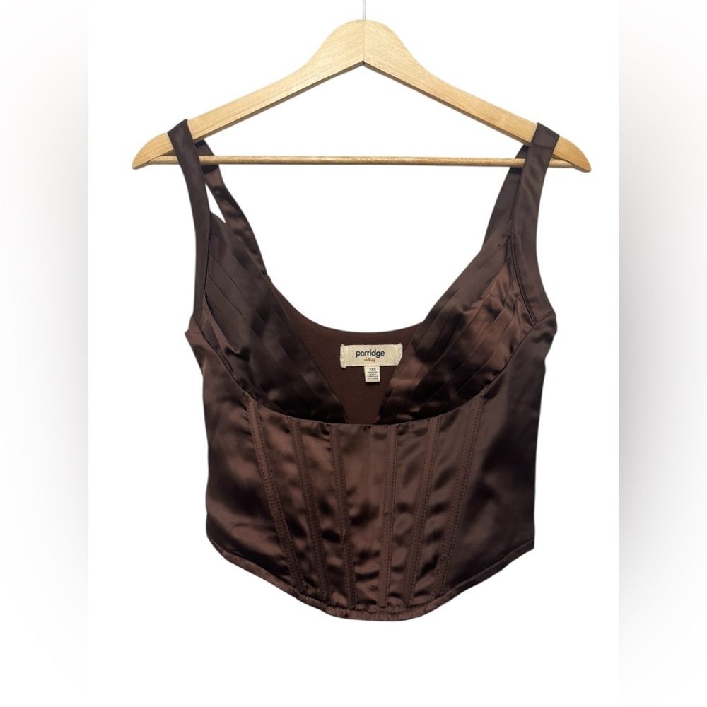 Satin Corset Bustier in Chocolate Brown - Picture 2 of 8